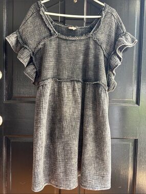 BiBi Color Wash Black Cotton Gauze Dress Beach Cover Up
